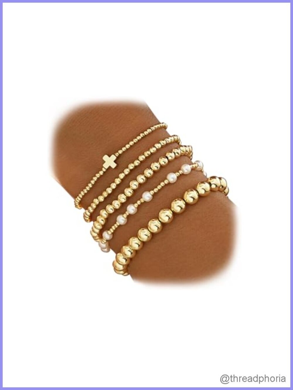 Gold Plated Beaded Bracelets for Women, Dainty Stackable Stretch Bracelet Set